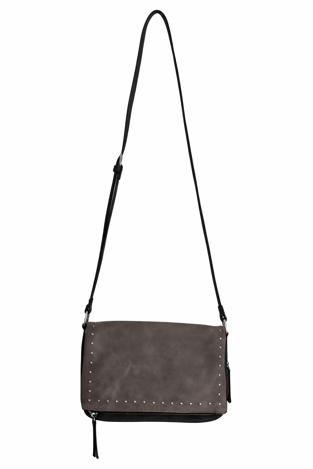 Bolso negro y gris Y2K con detalles plateados y correa ajustable