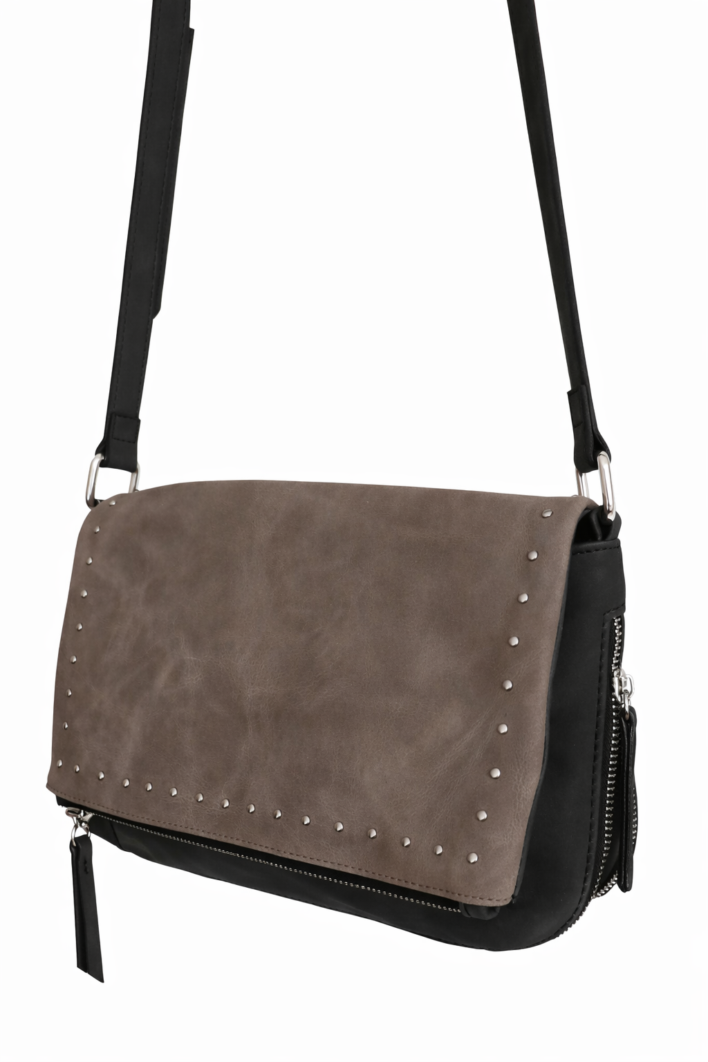 Bolso negro y gris Y2K con detalles plateados y correa ajustable