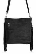 Bolso negro Y2K con remaches plateados y flecos largos