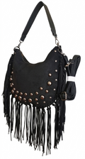 Bolso negro Y2K con remaches plateados y flecos largos