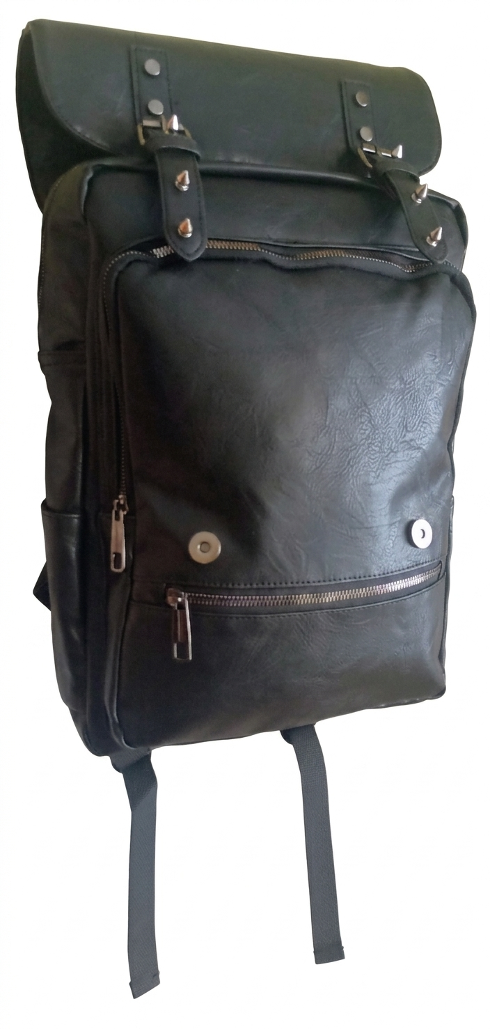 Mochila negra Y2K con pinchos plateados y múltiples compartimentos