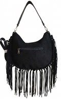 Bolso negro Y2K con remaches plateados y flecos largos
