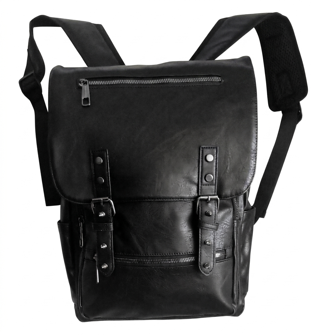 Mochila urbana negra con pinchos y bolsillo delantero con cremallera