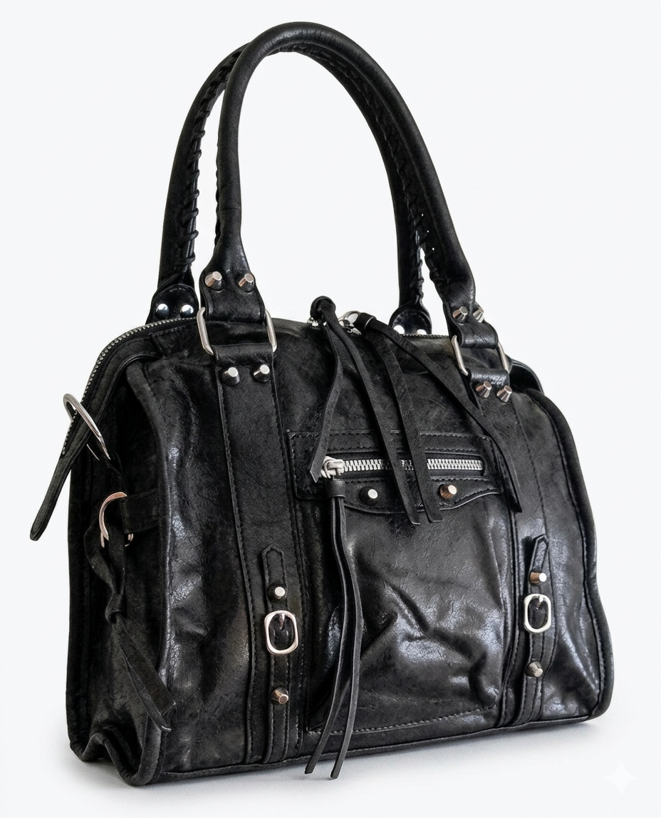 Bolso negro Y2K con detalles plateados y correa ajustable