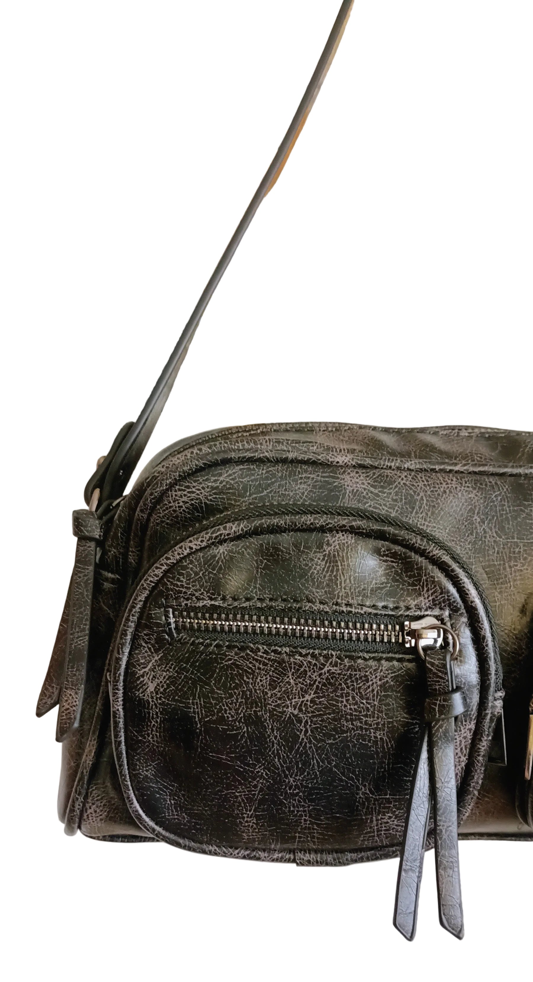 Bolso negro Y2K multibolsillos con detalles metálicos y correa ajustable