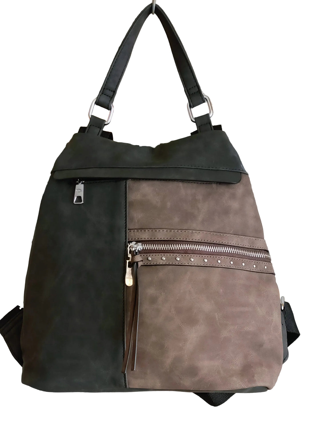 Mochila antirrobo negra y gris Y2K con detalles metálicos plata