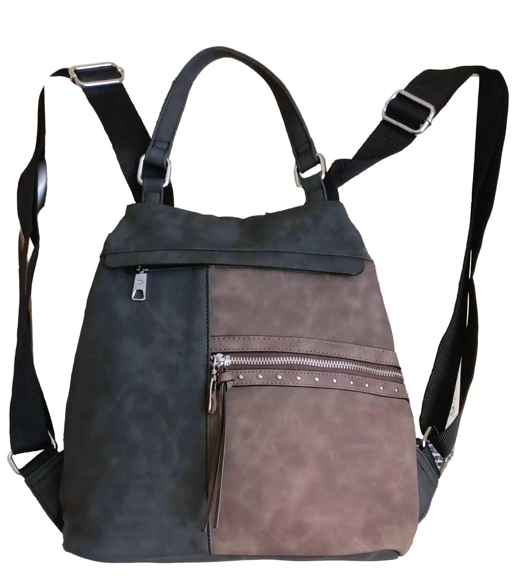 Mochila antirrobo negra y gris Y2K con detalles metálicos plata
