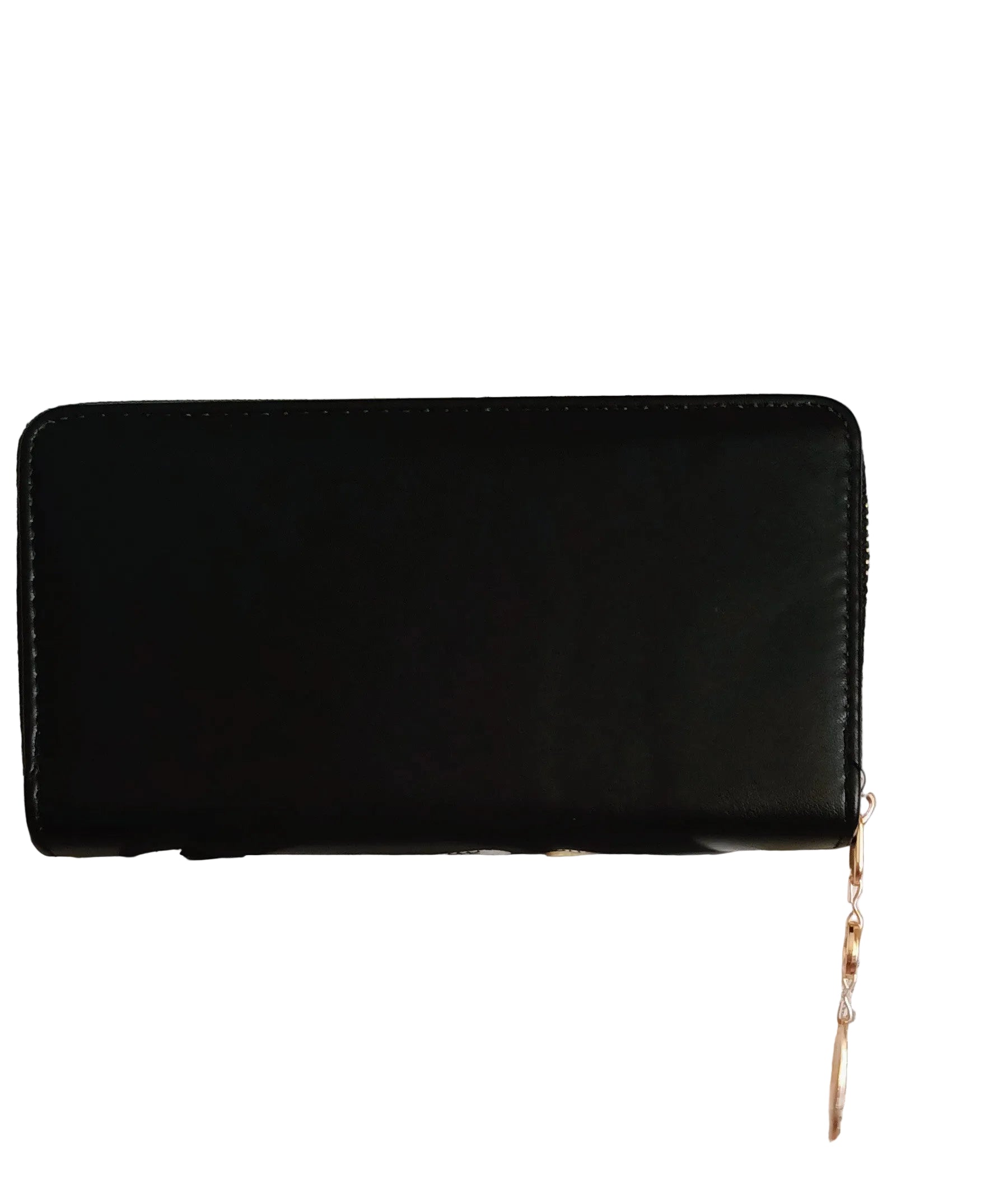 Cartera negra Y2K con detalles dorados y adorno de gatos