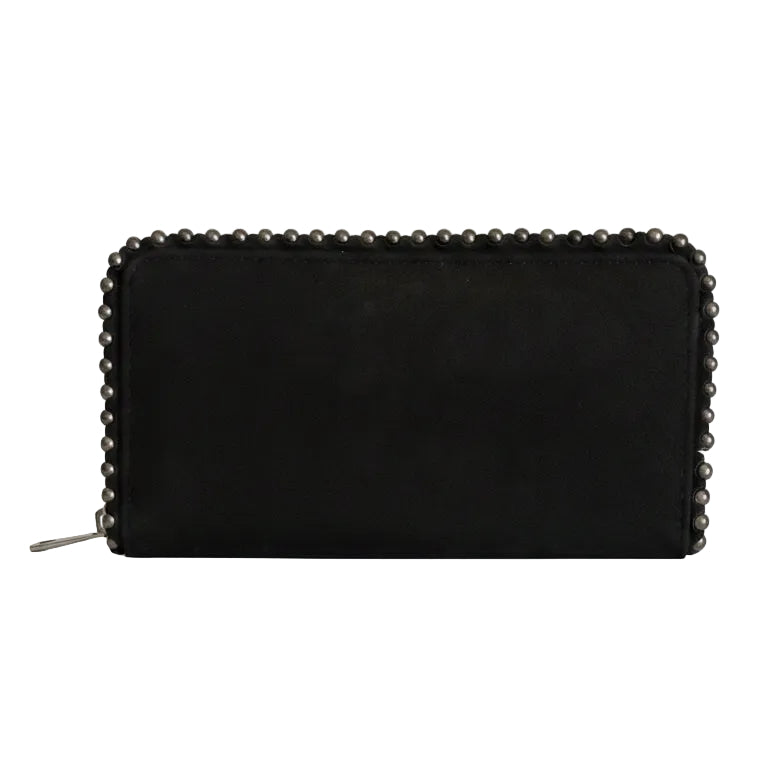 Cartera negra estilo ante Y2K con detalles plateados