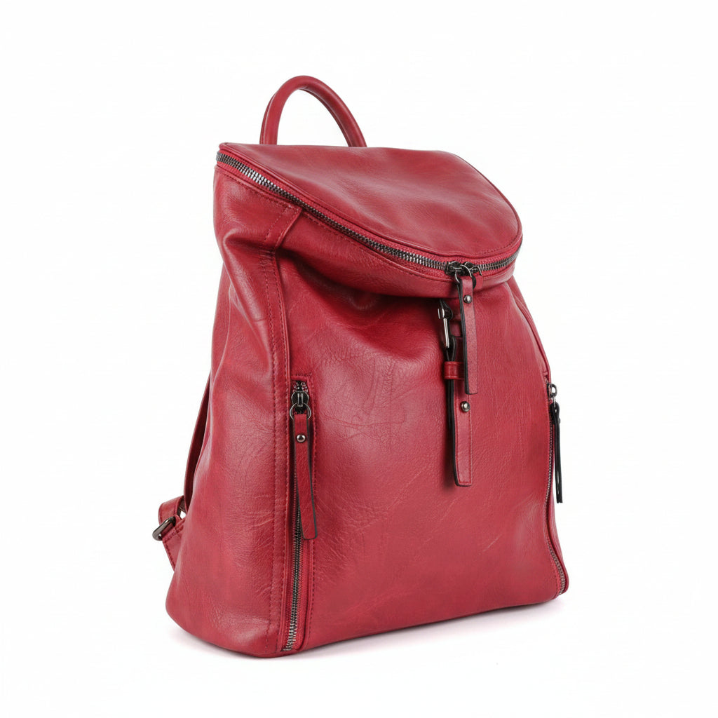 Mochila granate Y2K con detalles plateados y múltiples compartimentos