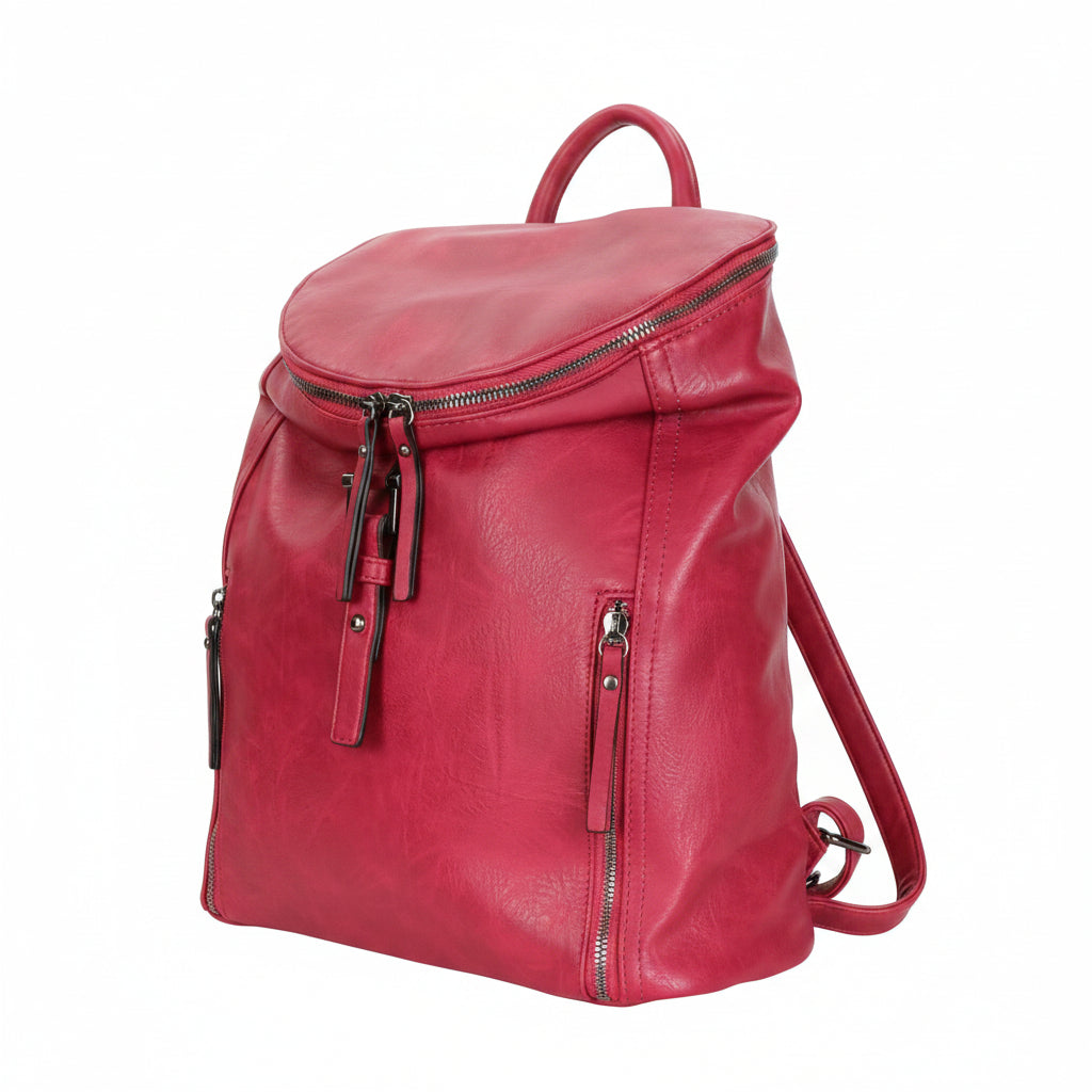 Mochila granate Y2K con detalles plateados y múltiples compartimentos