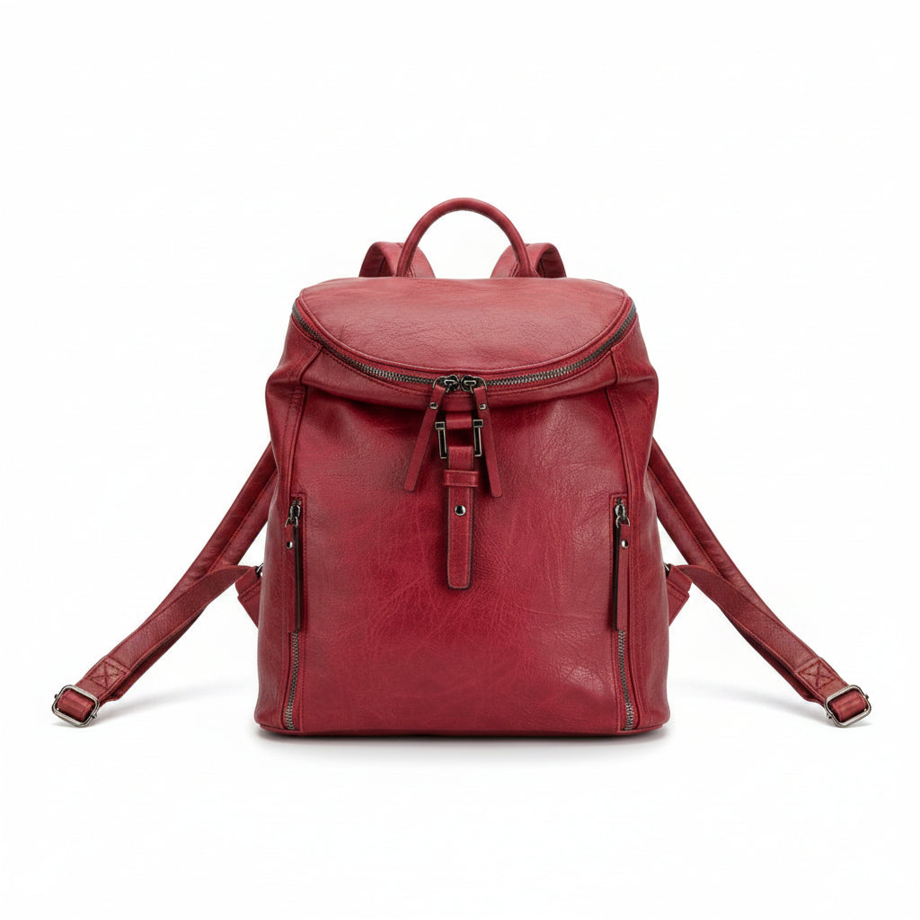 Mochila granate Y2K con detalles plateados y múltiples compartimentos