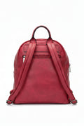 Mochila granate Y2K con detalles plateados y múltiples compartimentos