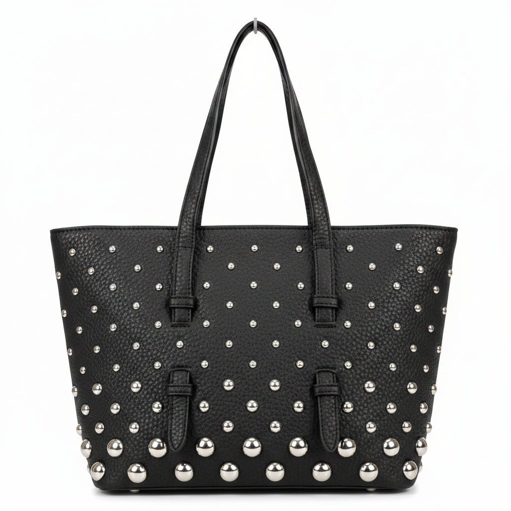 Bolso negro Y2K con tachuelas plateadas y correa ajustable