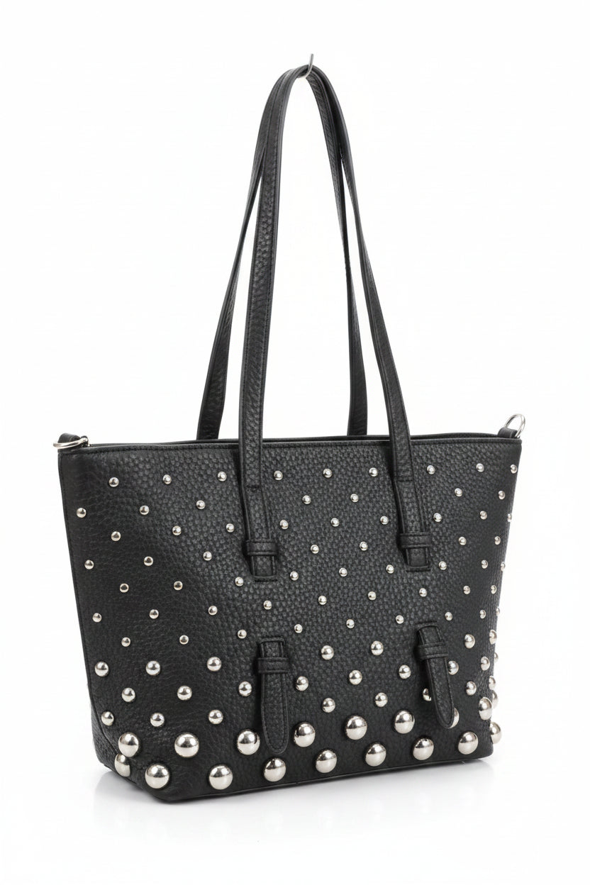 Bolso negro Y2K con tachuelas plateadas y correa ajustable
