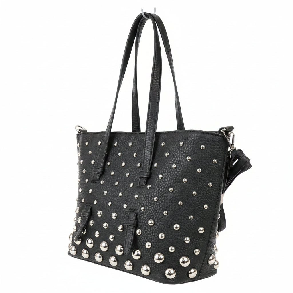 Bolso negro Y2K con tachuelas plateadas y correa ajustable