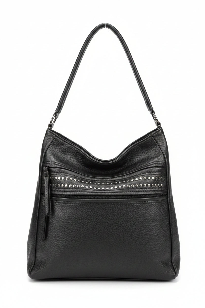 Bolso negro Y2K con cremalleras y detalles metálicos