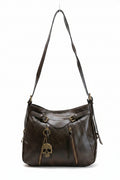 Bolso marrón oscuro Y2K con calavera y herrajes oro viejo