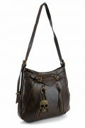 Bolso marrón oscuro Y2K con calavera y herrajes oro viejo