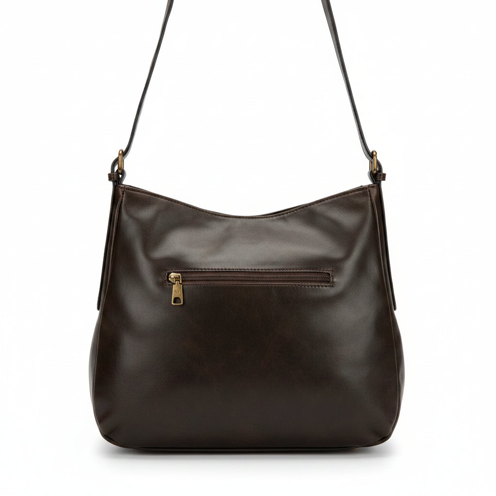 Bolso marrón oscuro Y2K con calavera y herrajes oro viejo