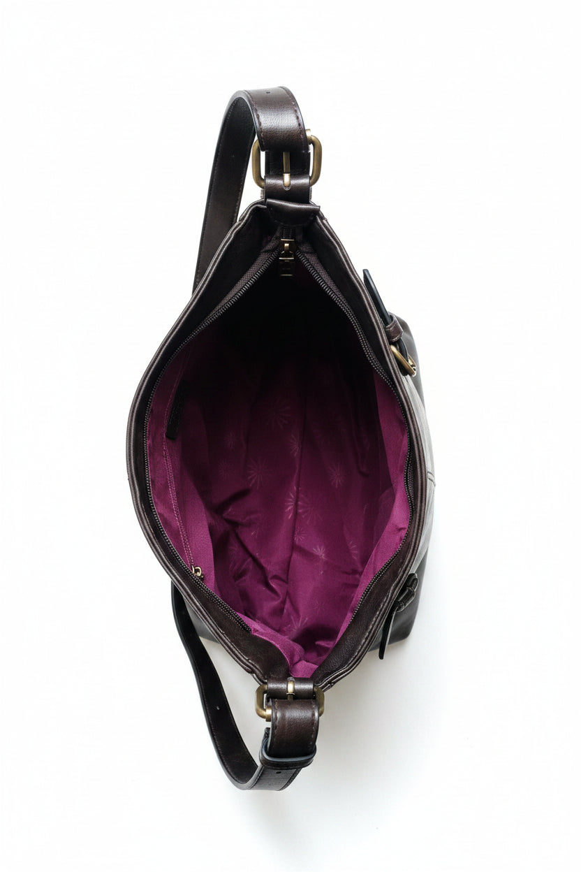 Bolso marrón oscuro Y2K con calavera y herrajes oro viejo