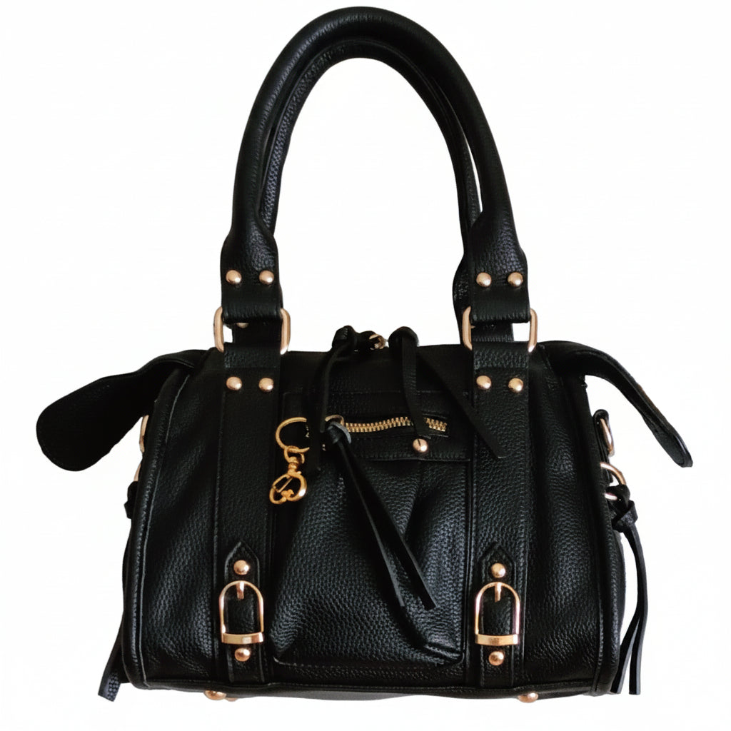 Bolso Y2K con corazón y detalles dorados disponible en negro y beige