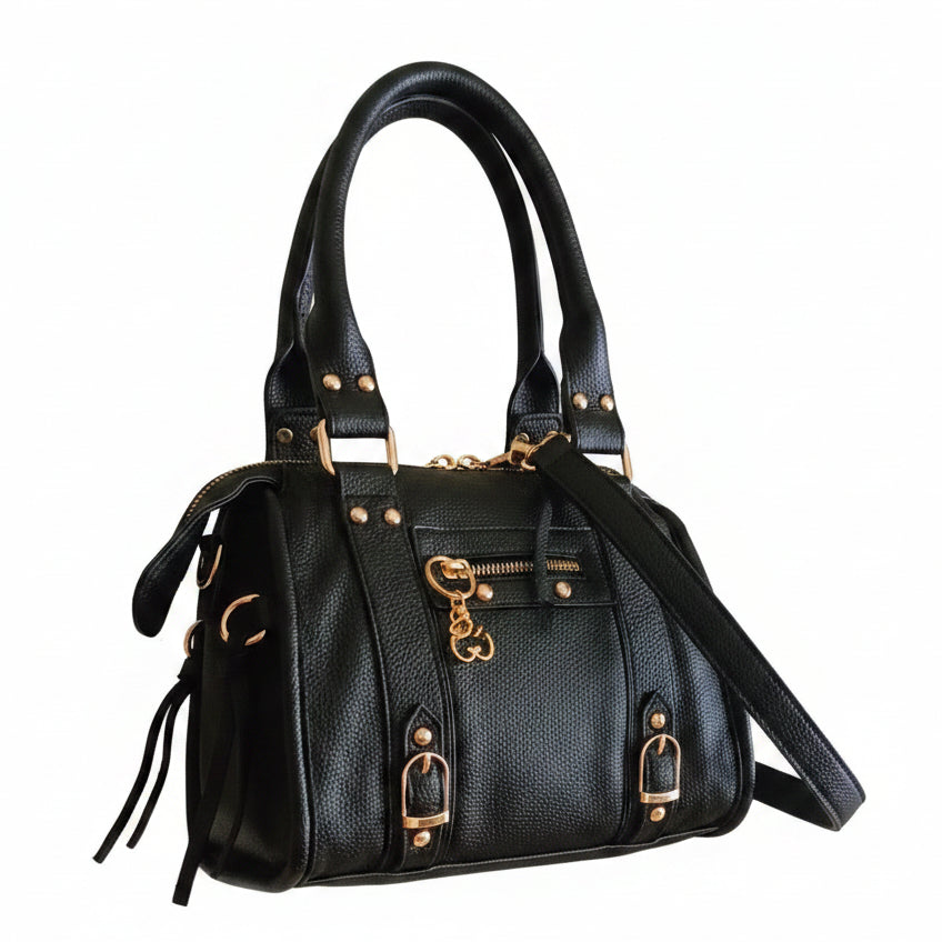 Bolso Y2K con corazón y detalles dorados disponible en negro y beige