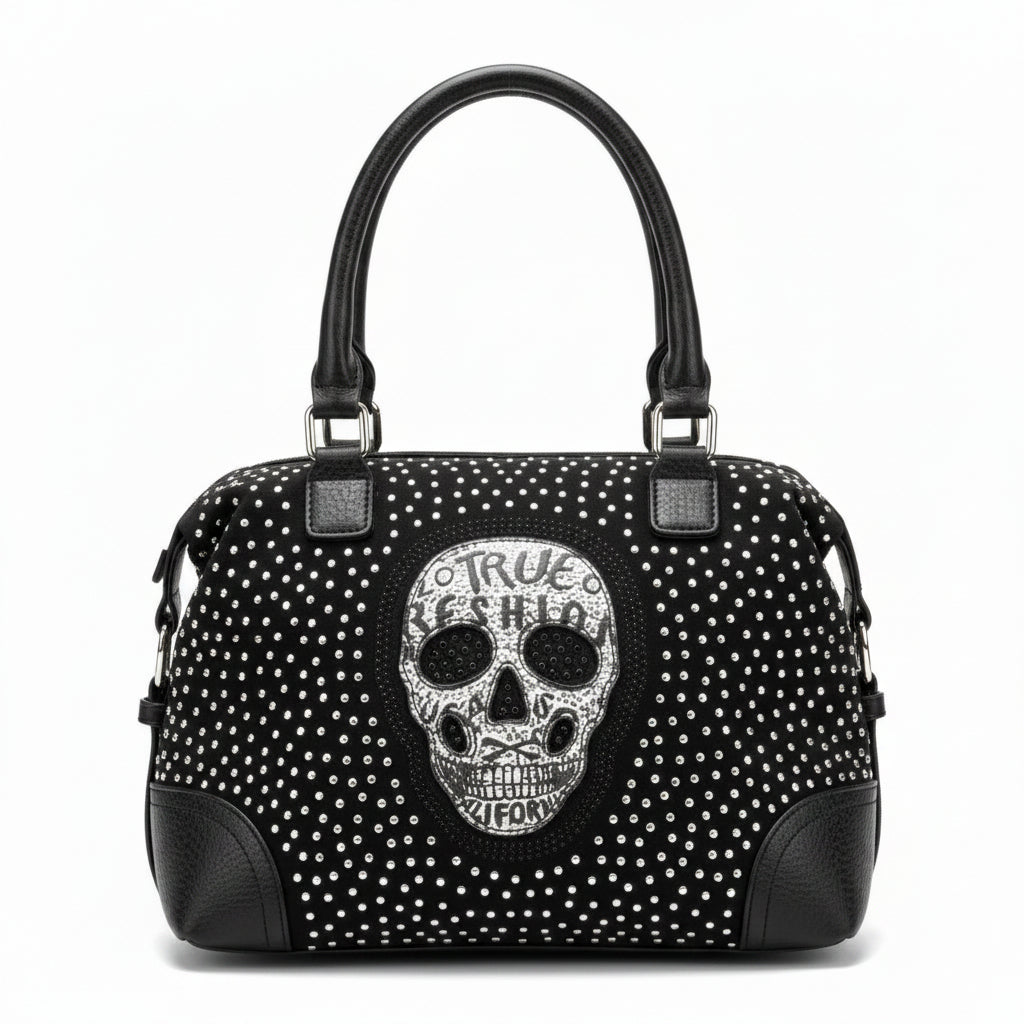 Bolso negro Y2K con calavera y tachuelas plateadas
