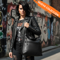 Bolso negro Y2K con cremalleras y detalles metálicos